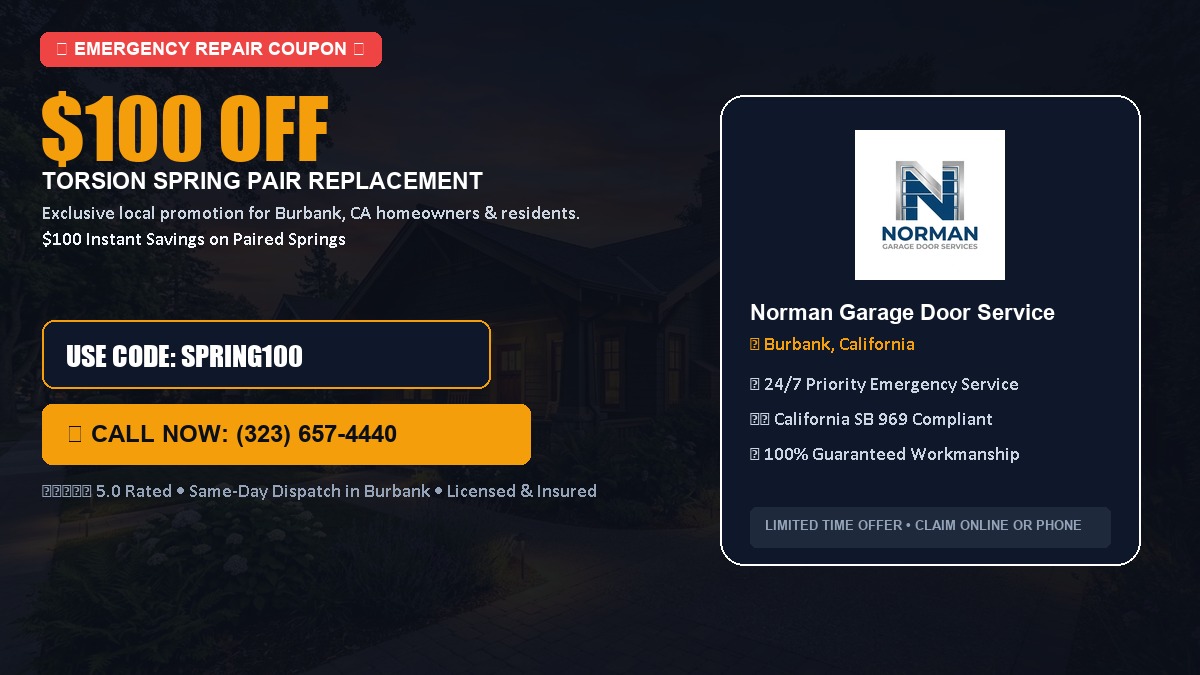 $100 OFF Heavy-Duty Torsion Spring Pair Replacement in Burbank, CA