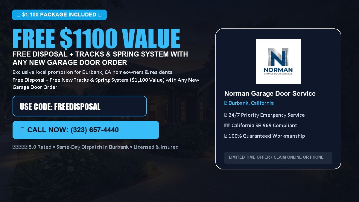 Free Disposal + Free New Tracks & Spring System with Any New Garage Door Order ($1100 Value) in Burbank, CA
