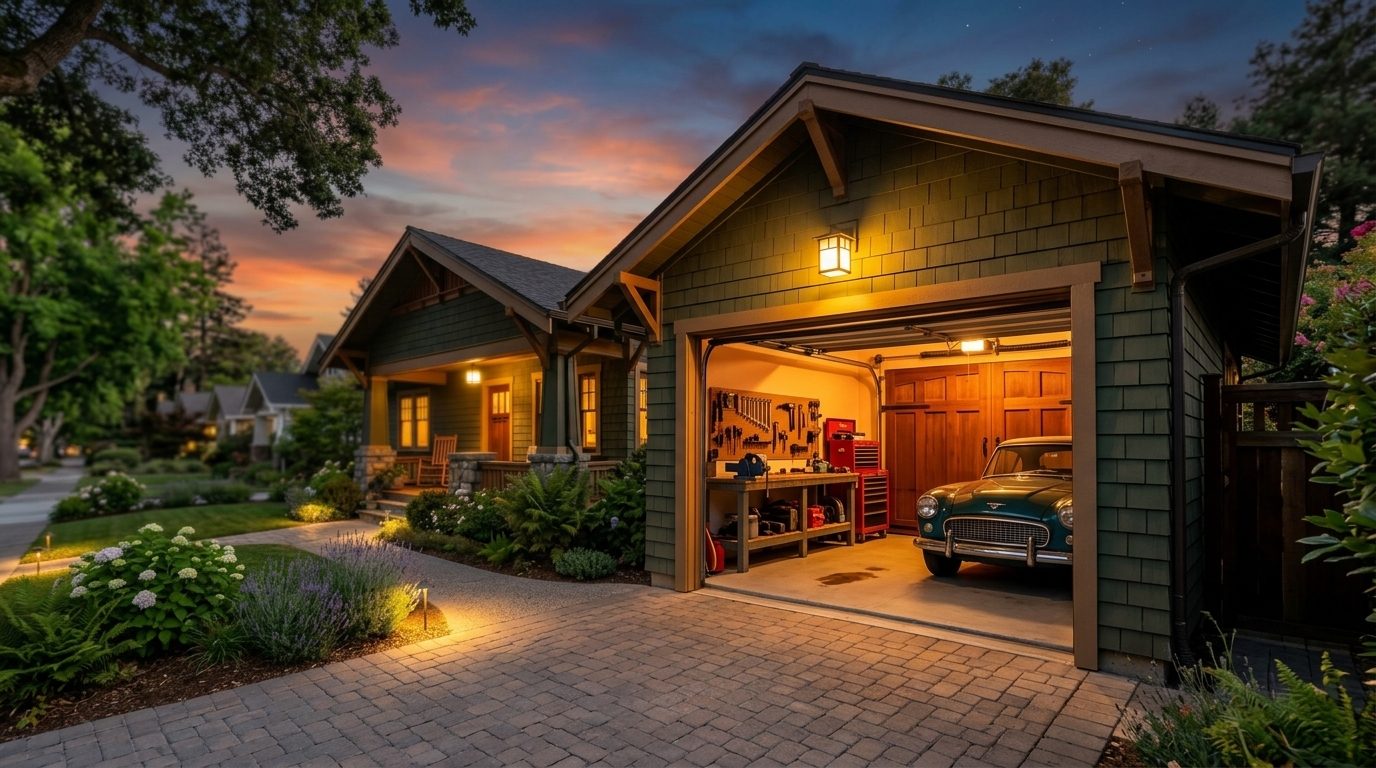 Norman Garage Door Services Garage Door Gliding Open Revealing Warm Illuminated Interior